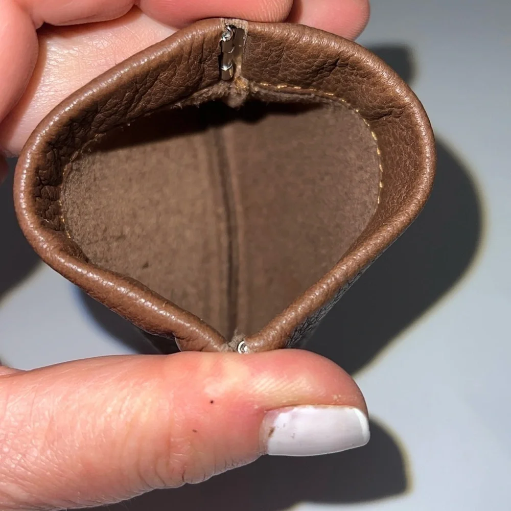 Vintage Brown Pebbled Leather Snap Frame Coin Key Pouch
